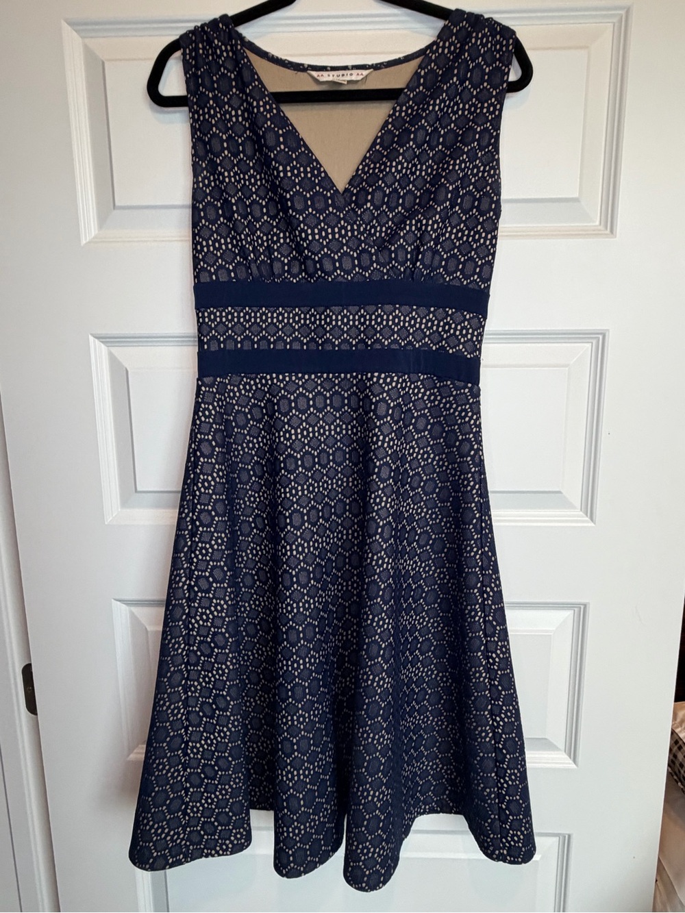 AA Studio AANavy Blue Lace Fit & Flare Dress Women’s Sleeveless V Neck Cocktail